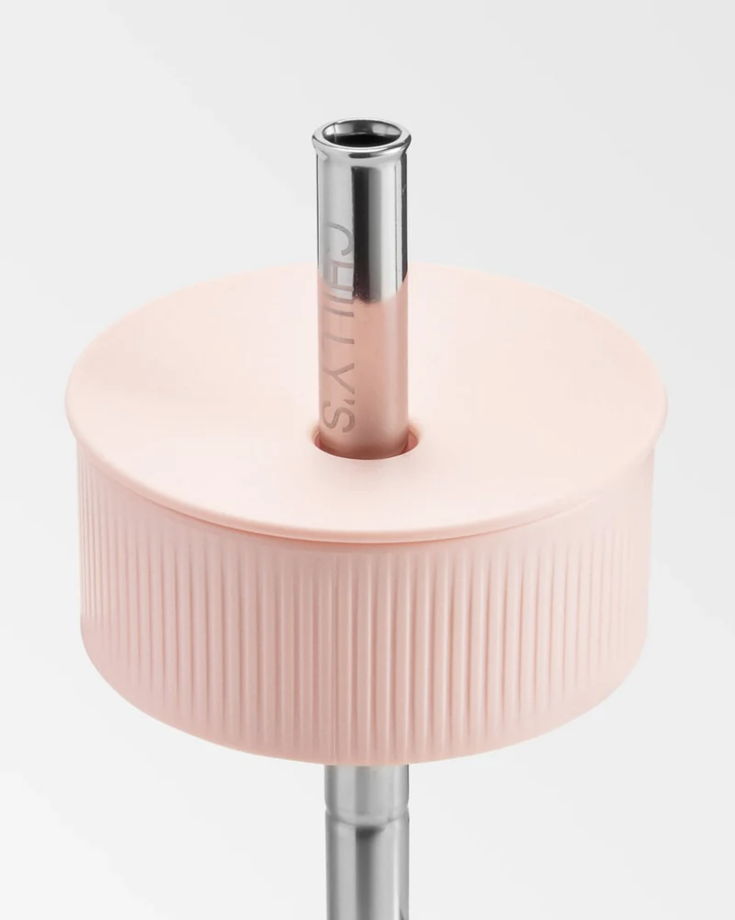 A 750 mL pink reusable insulated stainless steel bubble tea/ boba cup bottle by the brand Chillys.